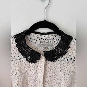 Jack Wills Lace Blouse Cream Top Black Lace Collar Size US 6